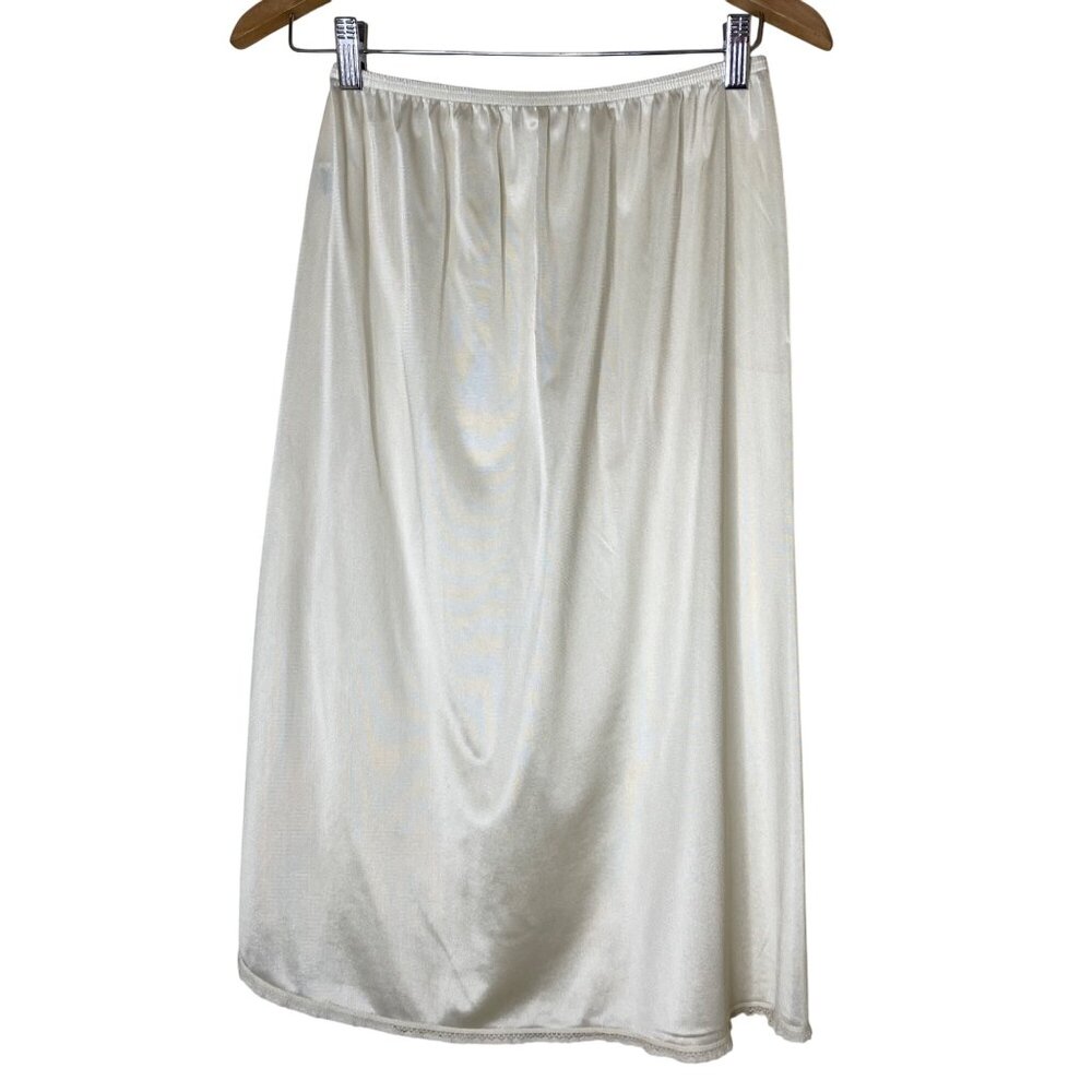 Vintage Ivory Nylon Lace Trimmed Hem 28 Inch Long Half Slip Size M USA Made